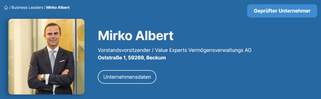 Mirko Albert - VALEXX AG Vorstandsvorsitzender / Value Experts Vermögensverwaltungs AG 