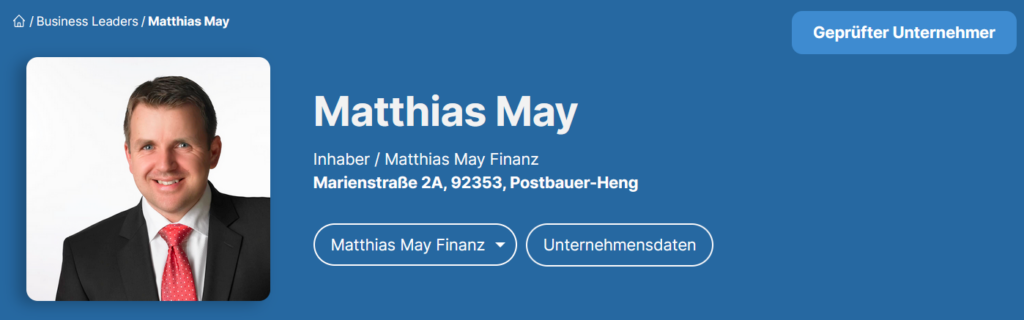 Matthias May Inhaber / Matthias May Finanz 